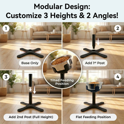 Tolobeve Adjustable Elevated Dog Bowl Stand with Tilted Design for Medium & Large Dogs,Black