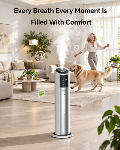 Reelexia 8L Humidifiers for Bedroom Large Room, Top Fill Ultrasonic Cool Mist Tower Humidifiers with Humidistat, Auto Shut-off