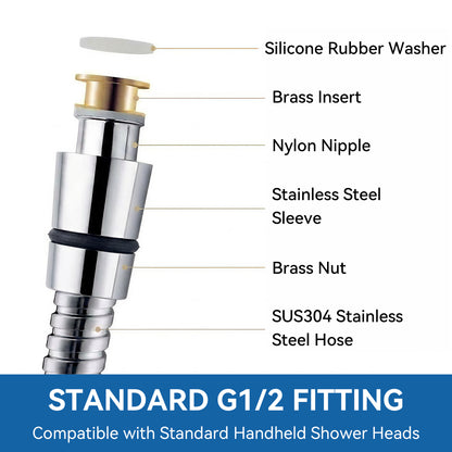 Lzsds 80-Inch 304 Stainless Steel Flexible Shower Hose with G1/2 Connection for Handheld Shower Heads, Chrome