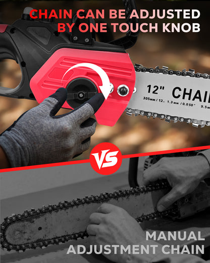 HOTREE 12 Inch Cordless Chainsaw, 21V Electric Handheld Chainsaw for Tree Trimming, Wood Cutting, Outdoor Yard Work