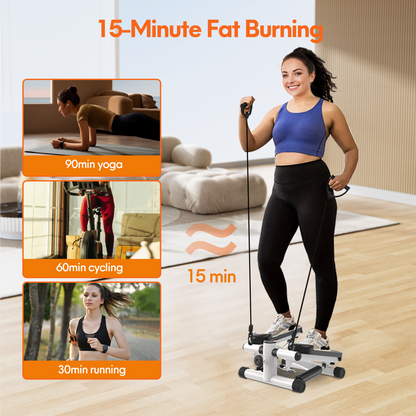 Opmukin Mini Steppers for Exercise, Mute The Sound with Resistance Bands, 331lbs Loading Capacity, Digital Monitor, Optional Twist Motion for Home Fitness - White