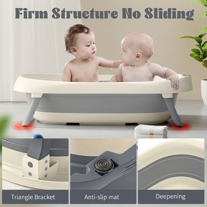 Rupoun Foldable Baby Bathtubs, Collapsible Bathtub for Infant Newborn Boys and Girls, Portable, Plastic, Gray
