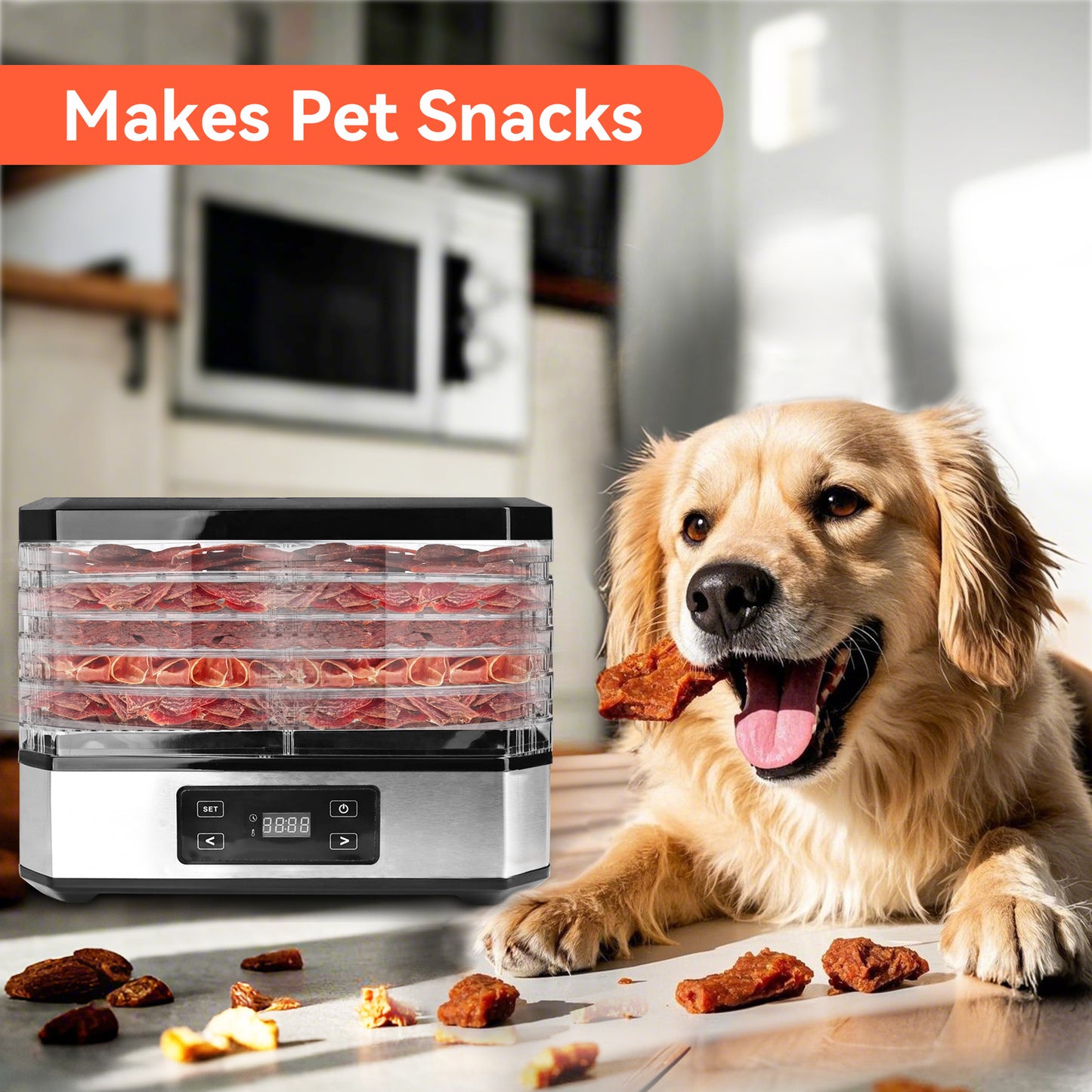 M Buder Food Dehydrator Machine 5 Tray, Adjustable Timer and Temperature, for Drying Jerky and Fruits, Black