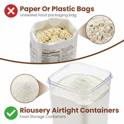 Riousery Airtight Food Storage Containers with Lids, 8-Piece Plastic Kitchen Pantry Canister Set for Cereal, Flour and Dry Food, with Labels and Marker