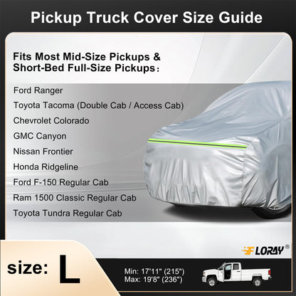 Floray Waterproof All-Weather Truck Cover with Zipper Door – Heavy-Duty Windproof Protection for Standard Pickup Trucks, UV and Snow Guard (PK-L, 236" x 59" x 69")