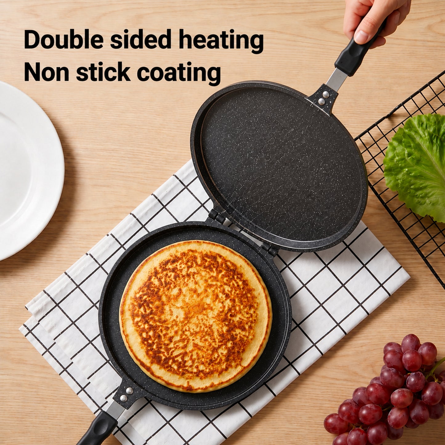 LZSDS Double Sided Frying Pan Nonstick, 2-in-1 Pancake Pan and Sandwich Maker with Locking Handle for Stovetop