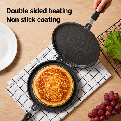 LZSDS Double Sided Frying Pan Nonstick, 2-in-1 Pancake Pan and Sandwich Maker with Locking Handle for Stovetop