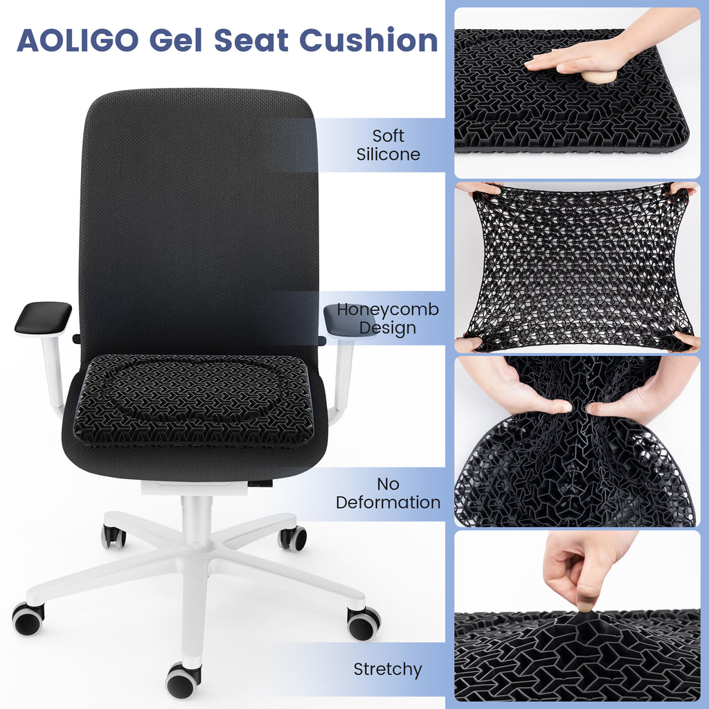 AOLIGO Gel Seat Cushion for Long Sitting, Office Chair, Car, Wheelchair, Black