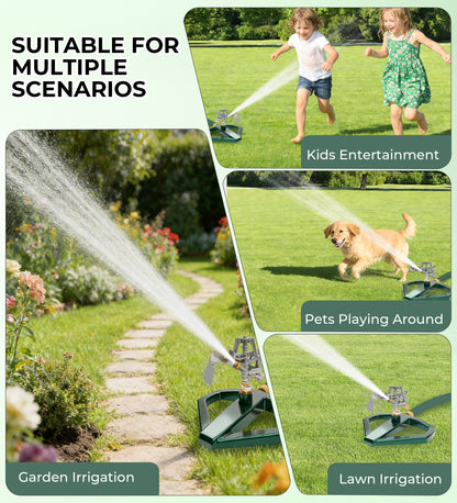 OHHANI Patio Sprinkler, Heavy-Duty 360-Degree Rotating Pulse Lawn Sprinkler With Metal Base, Large Area 5800 Sq Inch, Suitable For Large Gardens And Patios