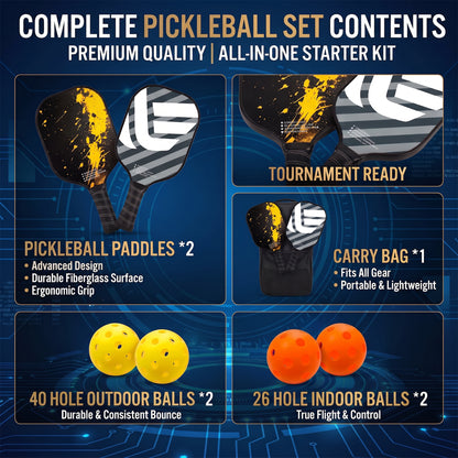 Feeray USAPA Approved Pickleball Paddles Set of 2, Graphite Rackets with Polypropylene Core, Includes 4 Balls & Carry Bag