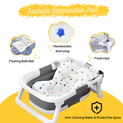 RUPOUN Baby Bathtub, Collapsible for Newborn Boys and Girls, Portable and Foldable, Gray