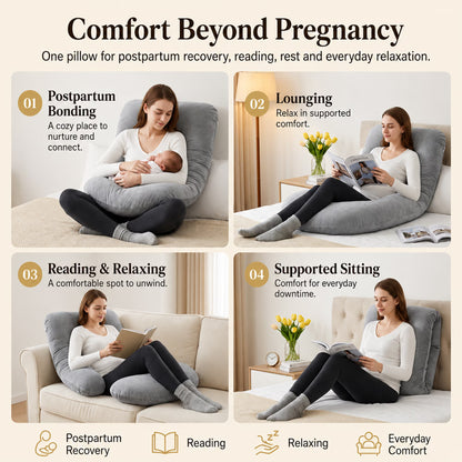 Pregnancy Pillow U Shaped Full Body Soft Maternity Pillow with Removable Velvet Cover, 70 Inch, Gray