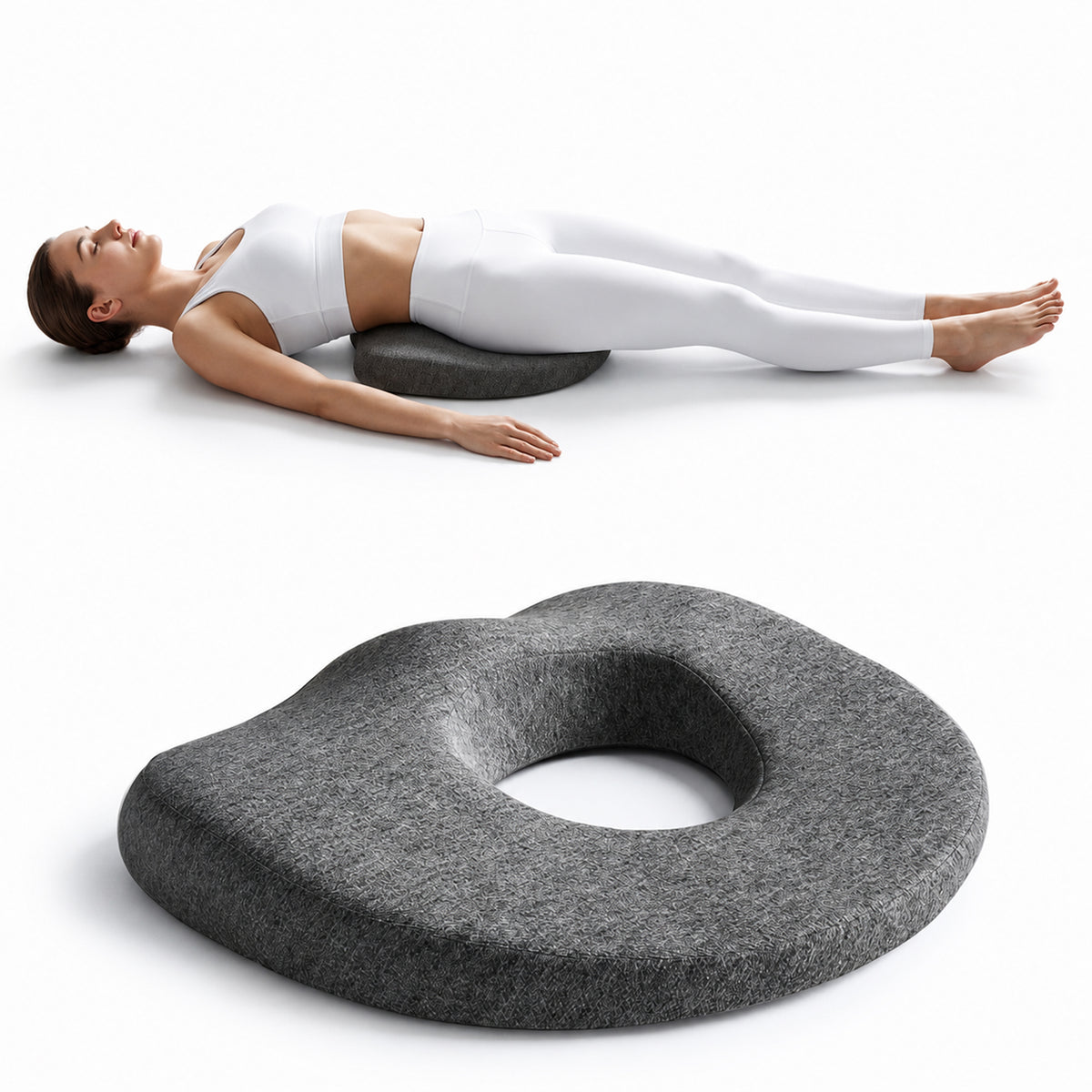 LZSDS Donut Pillow Seat Cushion, Memory Foam Support Pillow for Wheelchair Office Chair, Washable Cover, Non-Slip Bottom, Dark Gray