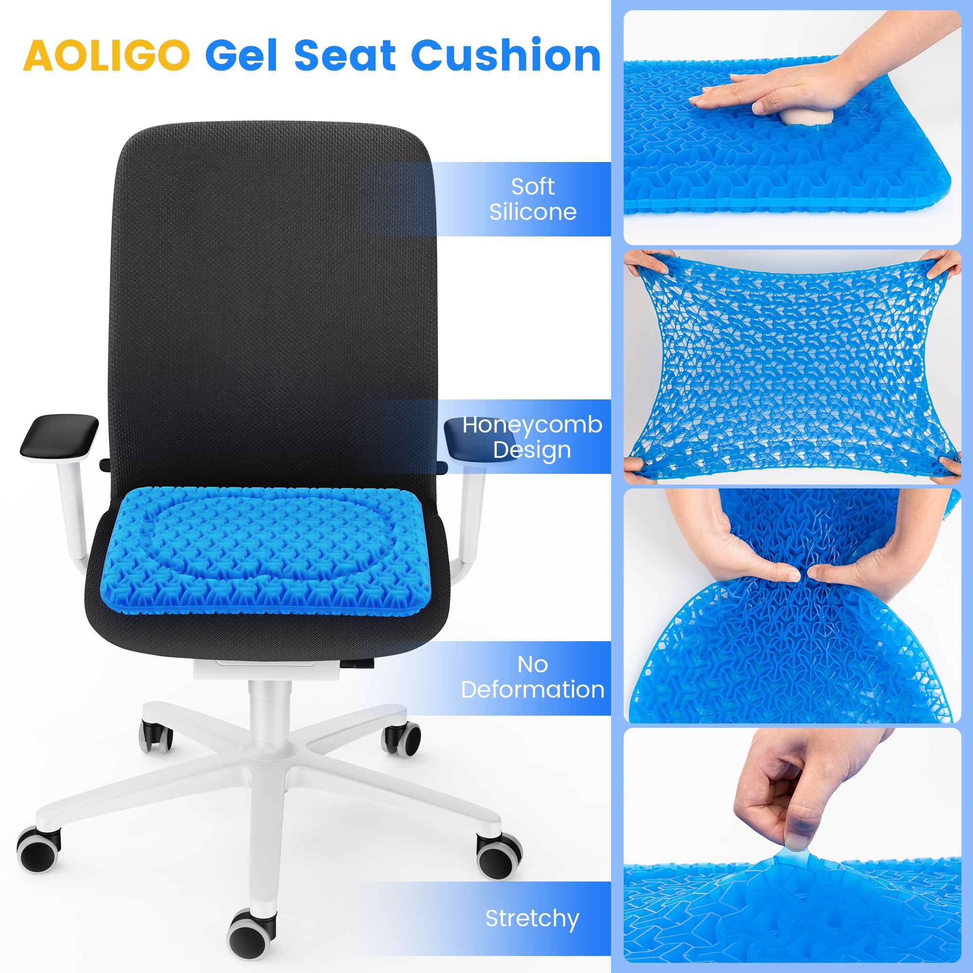 AOLIGO Gel Seat Cushion for Wheelchair, Office Chair, Car Seat, Blue