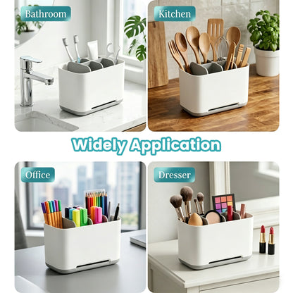 AOLIGO 5 Slots Bathroom Toothbrush Holder, with Drain Holes, Non Slip Design, Removable for Easy Cleaning, Suitable for Bathroom Vanities, Sinks, and Other Settings, Gray