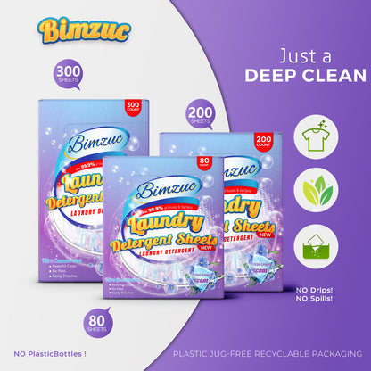 BIMZUC 300 Laundry Detergent Sheets up to 600 Loads, Fresh Linen Scent, Great for Travel