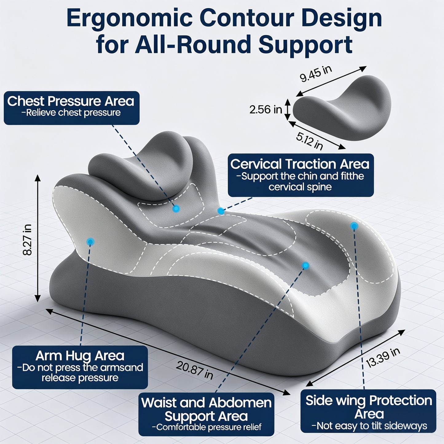 Alylo Ergonomic Prone Sleeping Wedge Pillow with Adjustable Head Rest, Foam Bed Cushion, Gray