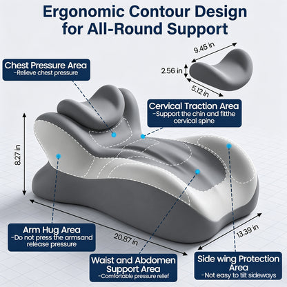 Alylo Ergonomic Prone Sleeping Wedge Pillow with Adjustable Head Rest, Foam Bed Cushion, Gray