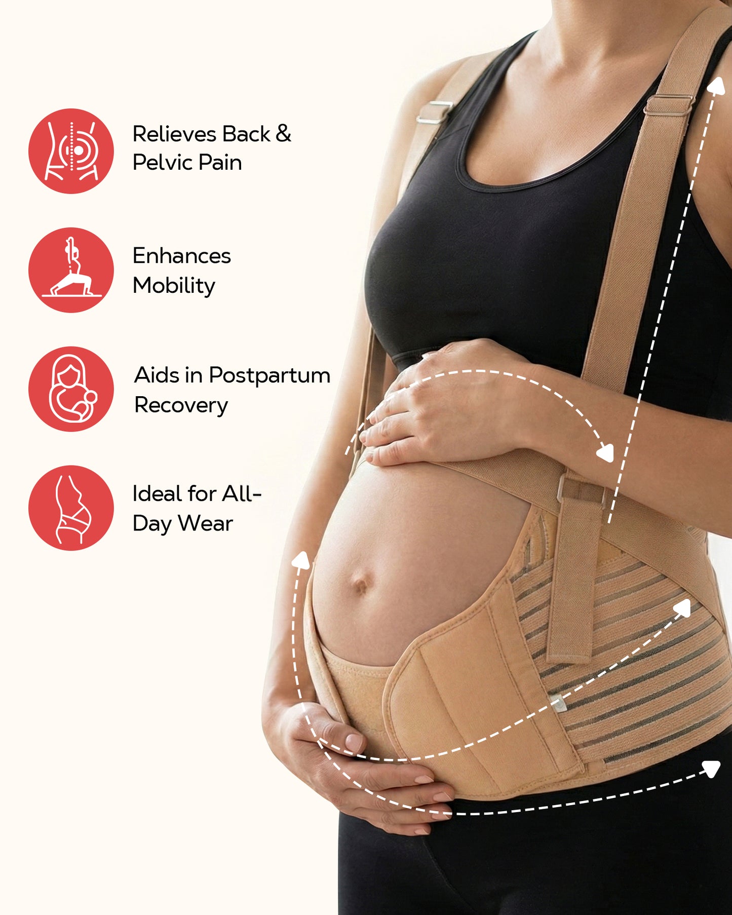 RUPOUN Adjustable Maternity Belly Band – Pregnancy Belt for Back & Pelvic Support, Comfortable for Pregnant Women, Beige