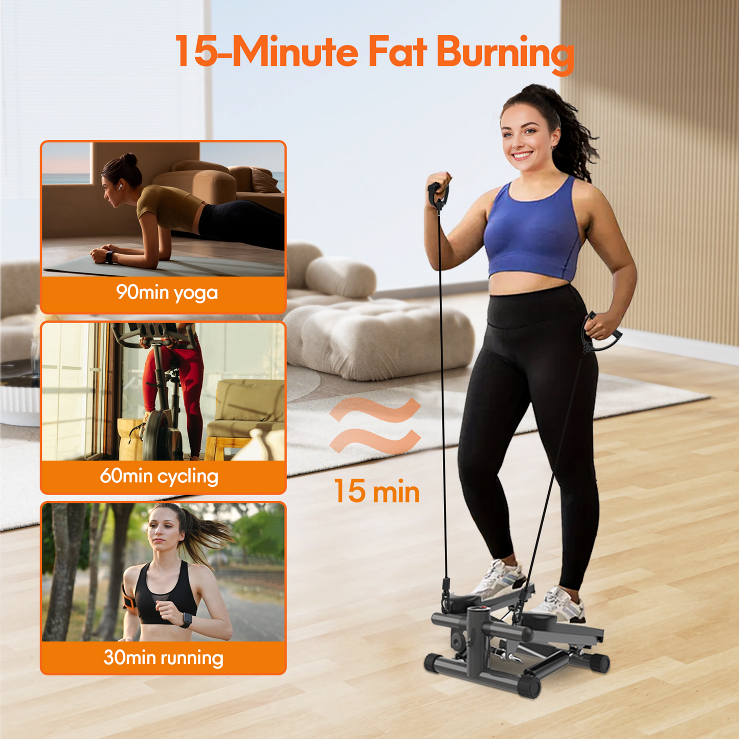 OPMUKIN Mini Stepper for Exercise, Stair Steppers Workout at Home with Resistance Bands & LCD Monitor, Cardio Fitness Equipment Machine with 330LBS Capacity