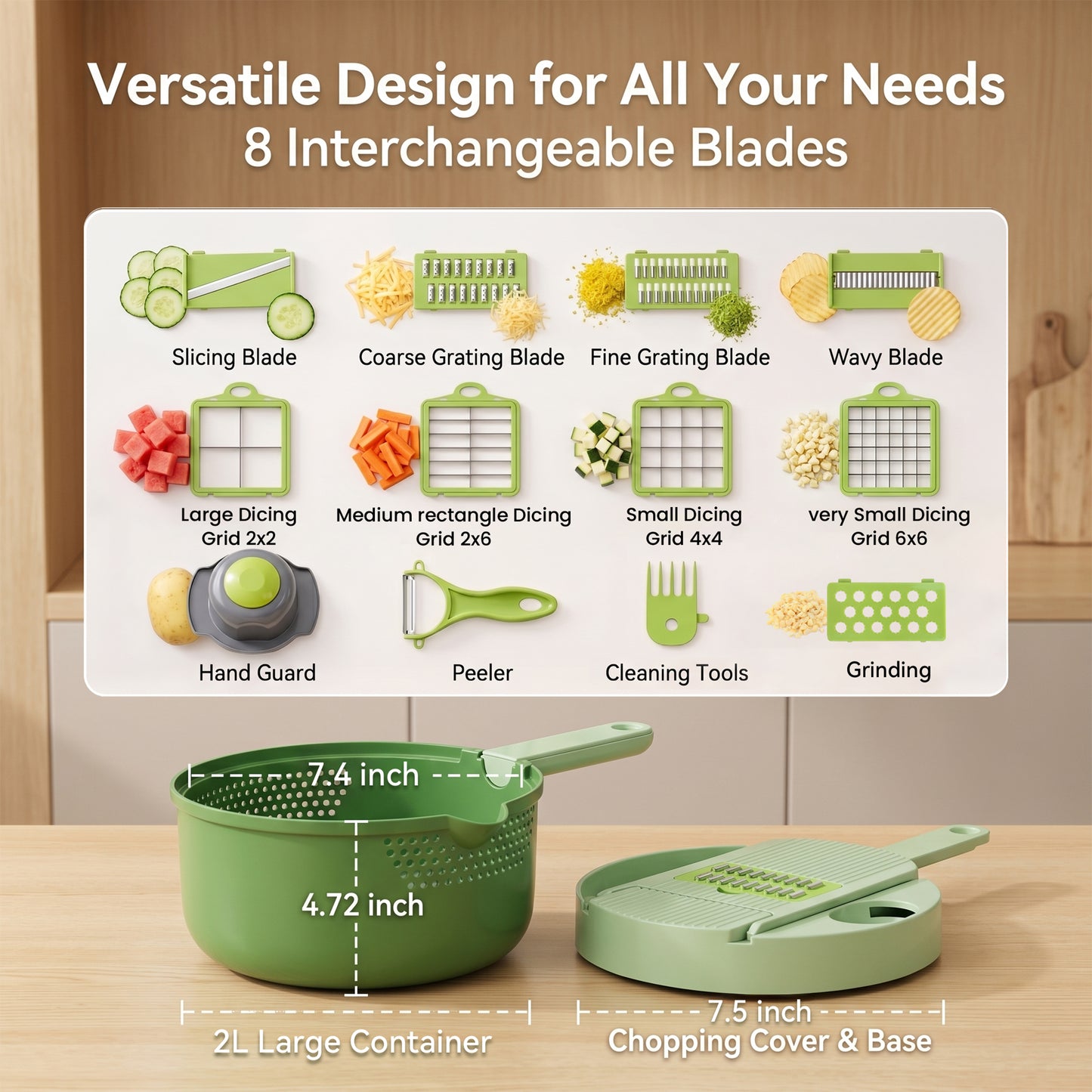 M Buder 15pcs Vegetable Chopper, Food Chopper with 8 Blades, Container, Vegetable Dicer Slicer for Onion, Veggie, Cheese, Green