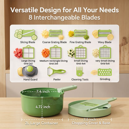M Buder 15pcs Vegetable Chopper, Food Chopper with 8 Blades, Container, Vegetable Dicer Slicer for Onion, Veggie, Cheese, Green