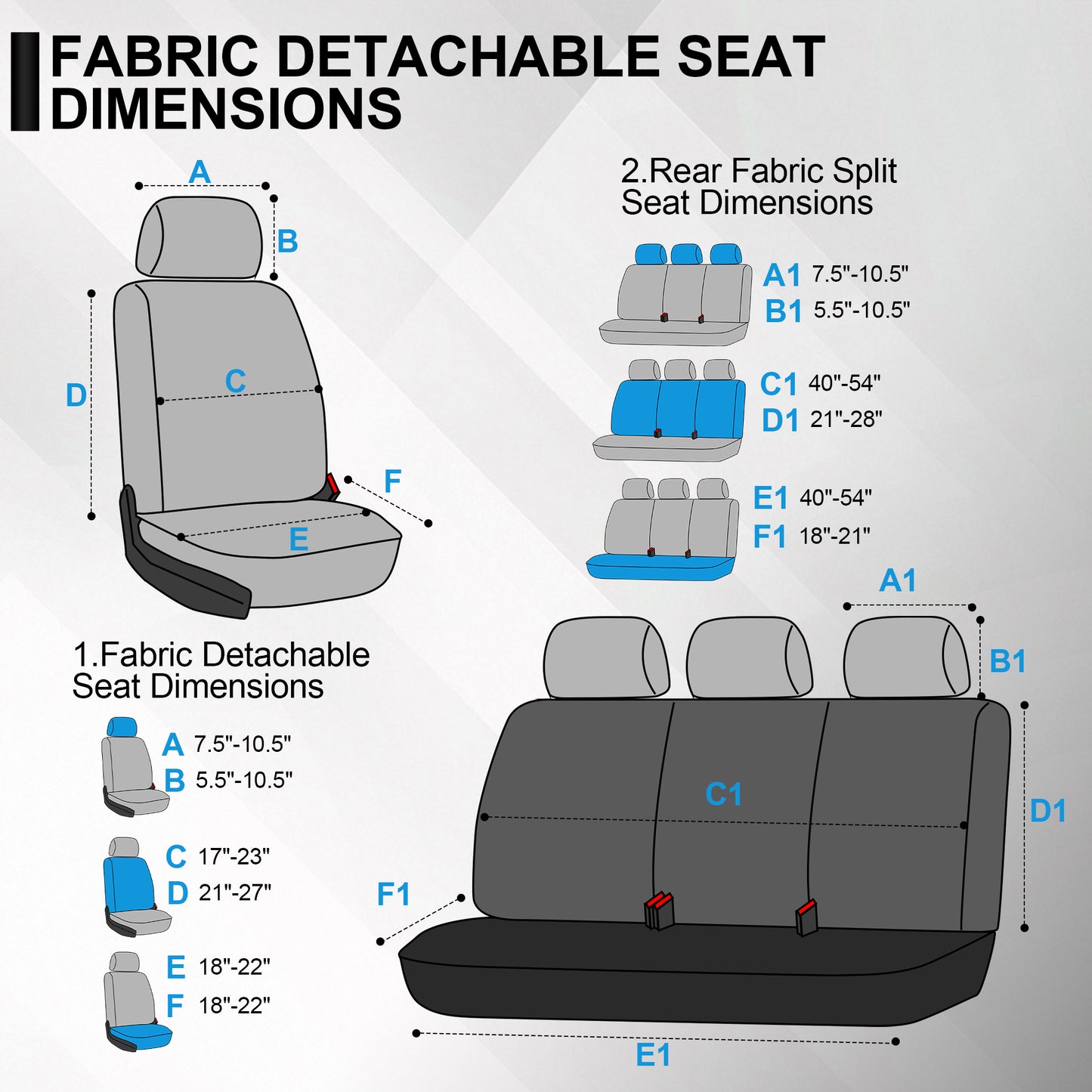 FLORAY 9-Piece Car Seat Covers - Airbag Safe, Thickened, Split Rear, Machine Washable - Universal Fit for Cars, SUVs, Trucks, Gray