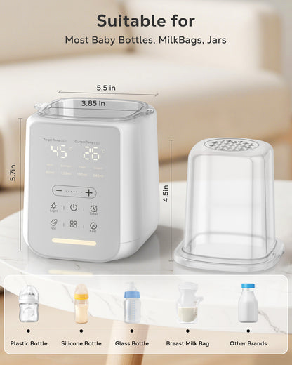 RUPOUN Bottle Warmer, 8 in 1 Fast Baby Milk Portable Warmer with Timer and Temperature Control for Breastmilk or Formula, with Defrost, Sterilizer, Keep, Heat Food, White