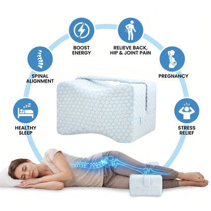 Alylo Memory Foam Knee Pillow for Side Sleepers, Ergonomic Leg Cushion with Adjustable Strap for Hip & Back Support, White