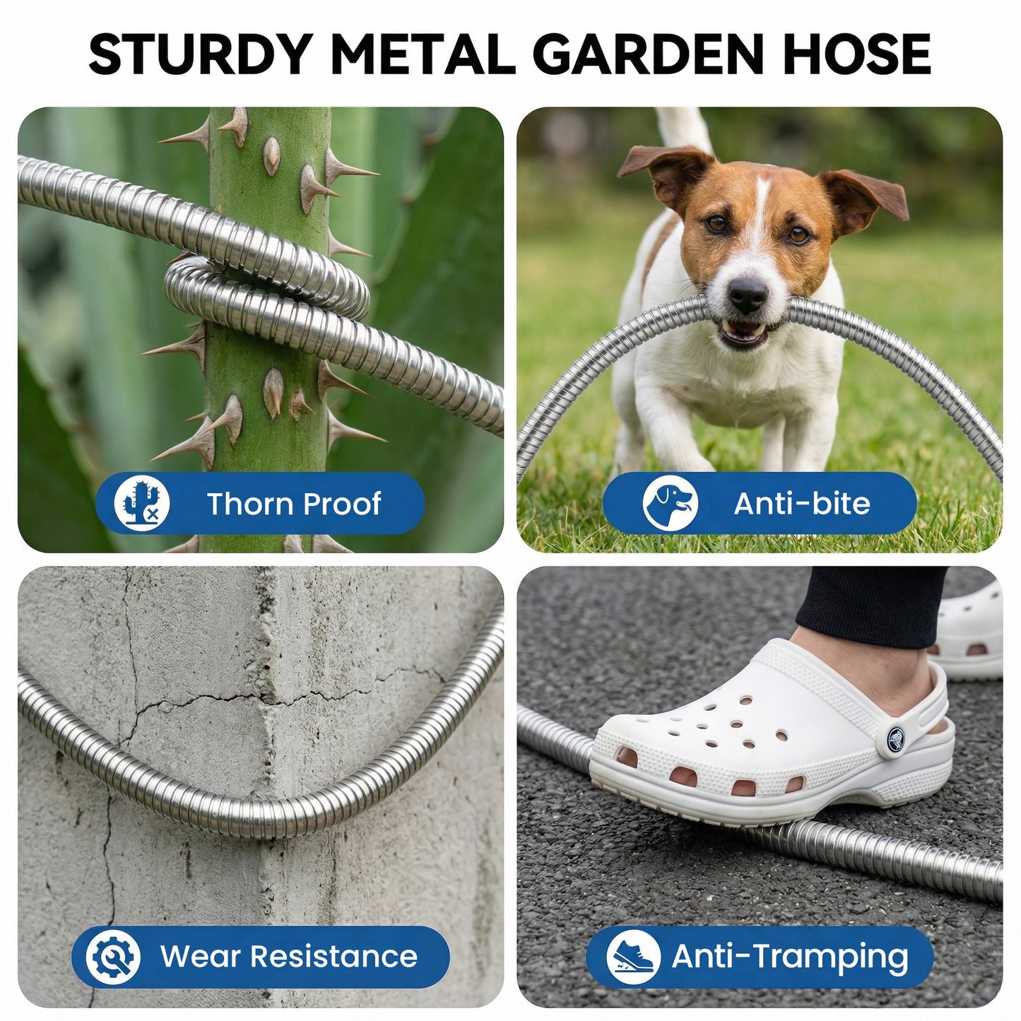 OHHANI Garden Hose 5/8" x 200ft Professional Stainless Steel Water Hose No Kink for Large Acreage, Construction, Agricultural Use