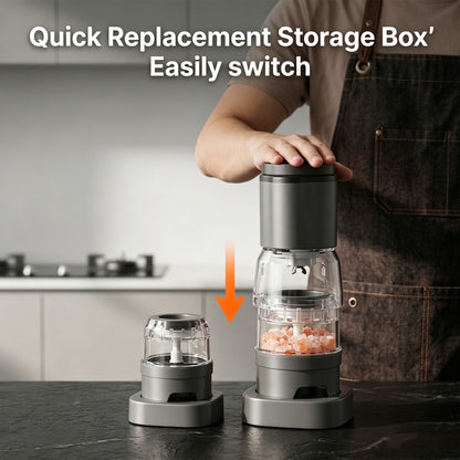 M Buder Electric Salt and Pepper Grinder Set, Rechargeable Automatic Salt Grinder and Pepper Mill with 2 Containers, Adjustable Coarseness, Gray
