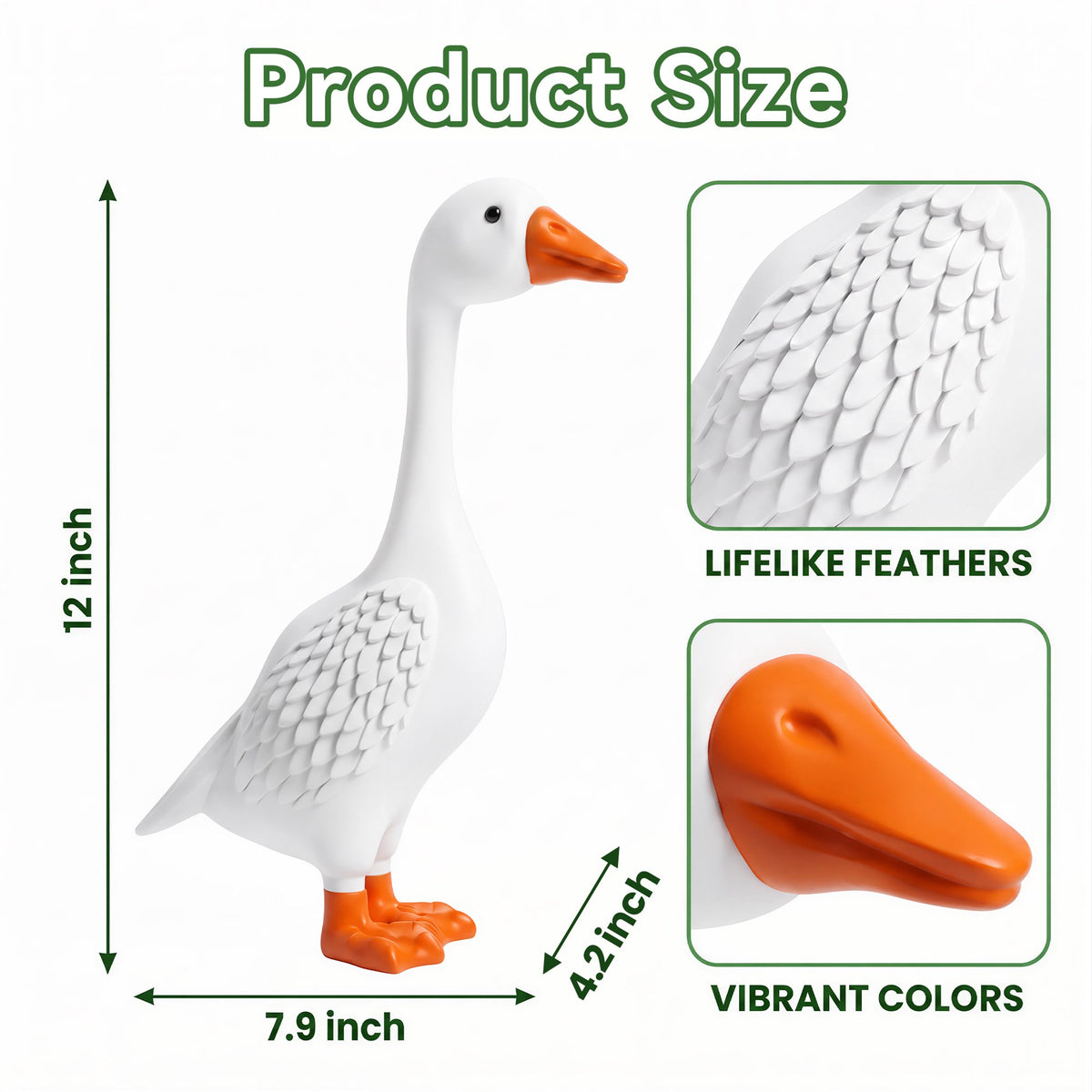 OHHANI 12-Inch Resin Porch Goose Statue, Classic White Garden Yard Decor, Indoor & Outdoor Lawn Ornament