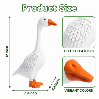 OHHANI 12-Inch Resin Porch Goose Statue, Classic White Garden Yard Decor, Indoor & Outdoor Lawn Ornament