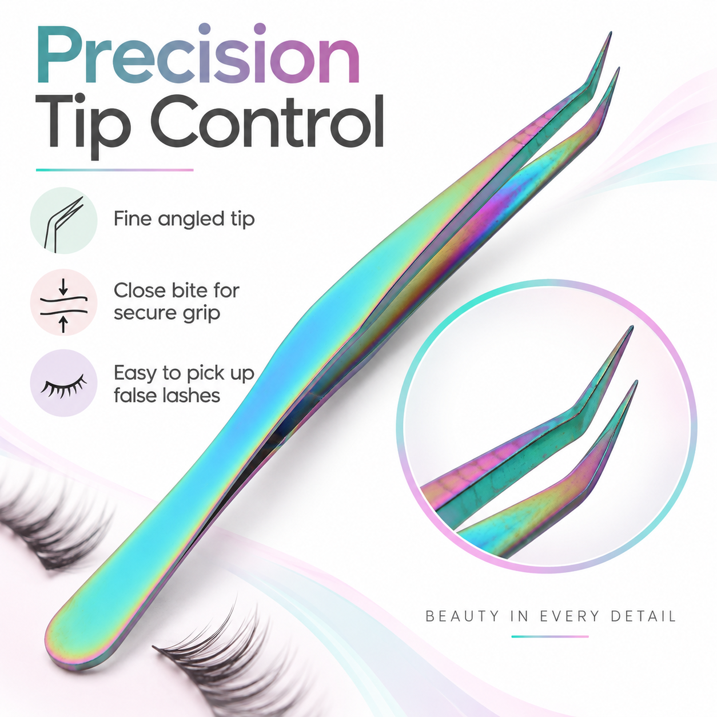 GONCON 2PCS Professional Eyelashes Tweezers Stainless Steel Lashes Extensions Grafting Makeup Tools, Curved Tip Precision Tweezer, Multicolor (12.5cm / 4.9in) for False Lash Application and Nail Art