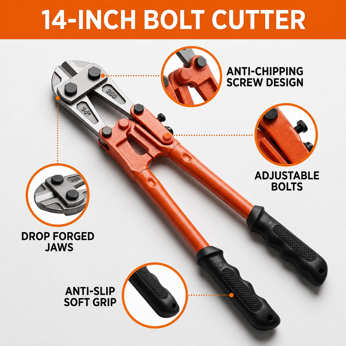 OHHANI 3-Piece Bolt Cutter Set, 14" Heavy Duty & 8" Mini Sizes, 8" Wire Rope Cutter, CR-V Blades, Portable Carry Case for Locks, Chains & Iron Wire