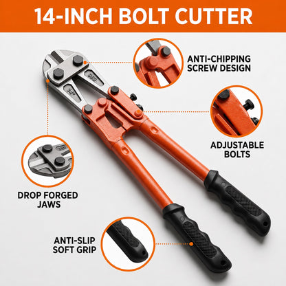 OHHANI 3-Piece Bolt Cutter Set, 14" Heavy Duty & 8" Mini Sizes, 8" Wire Rope Cutter, CR-V Blades, Portable Carry Case for Locks, Chains & Iron Wire