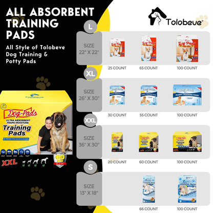 Tolobeve Dog Training Pads, XXL, 30 in x 36 in, 60 Count Disposable Dog Puppy Pee Pads