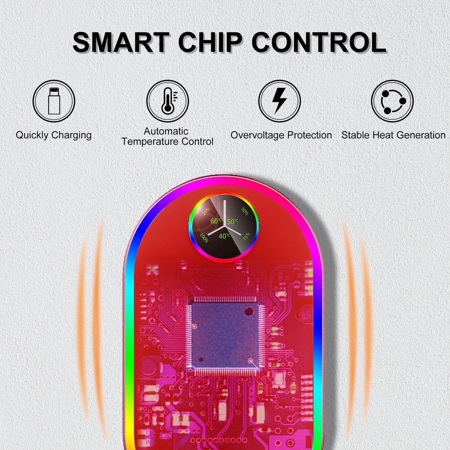 Madala Hand Warmers, 10000Mah Hand Warmers Rechargeable, 7 Changing Colors Lights Electric Hand Warmers, Reusable Hand Warmer for Outdoors, Hunting, Golf, Camping, Red