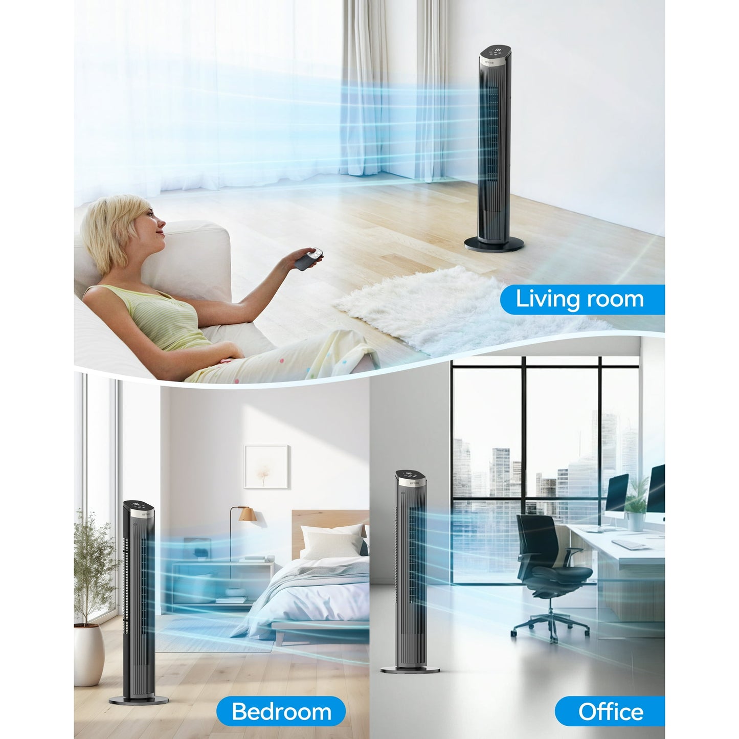 NFTIGB 40 inch Tower Fan Bladeless Fan for Bedroom, 70° Oscillating, 5 Speeds 3 Modes with Remote