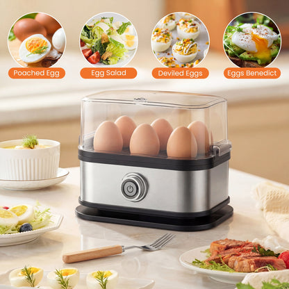 Casualife Electric Egg Cooker, 6 Eggs, Auto Shut-Off, Rapid Boil, with Measuring Cup & Poaching Tray