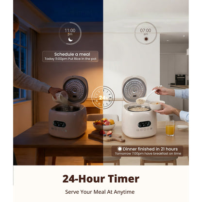 Casualife 3QT Rice Cooker with Starch-Reducing Steamer, 10-in-1 Multicooker with No-Coating Inner Pot and 24-Hour Timer, White