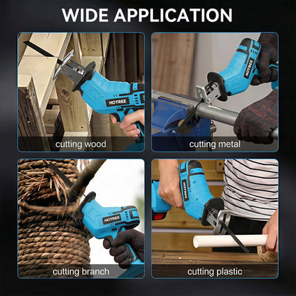 HOTREE Cordless Reciprocating Saw with LED Light, Variable Speed, 2 x 2.0Ah Batteries, Blades Kit for Wood, Metal, PVC Cutting