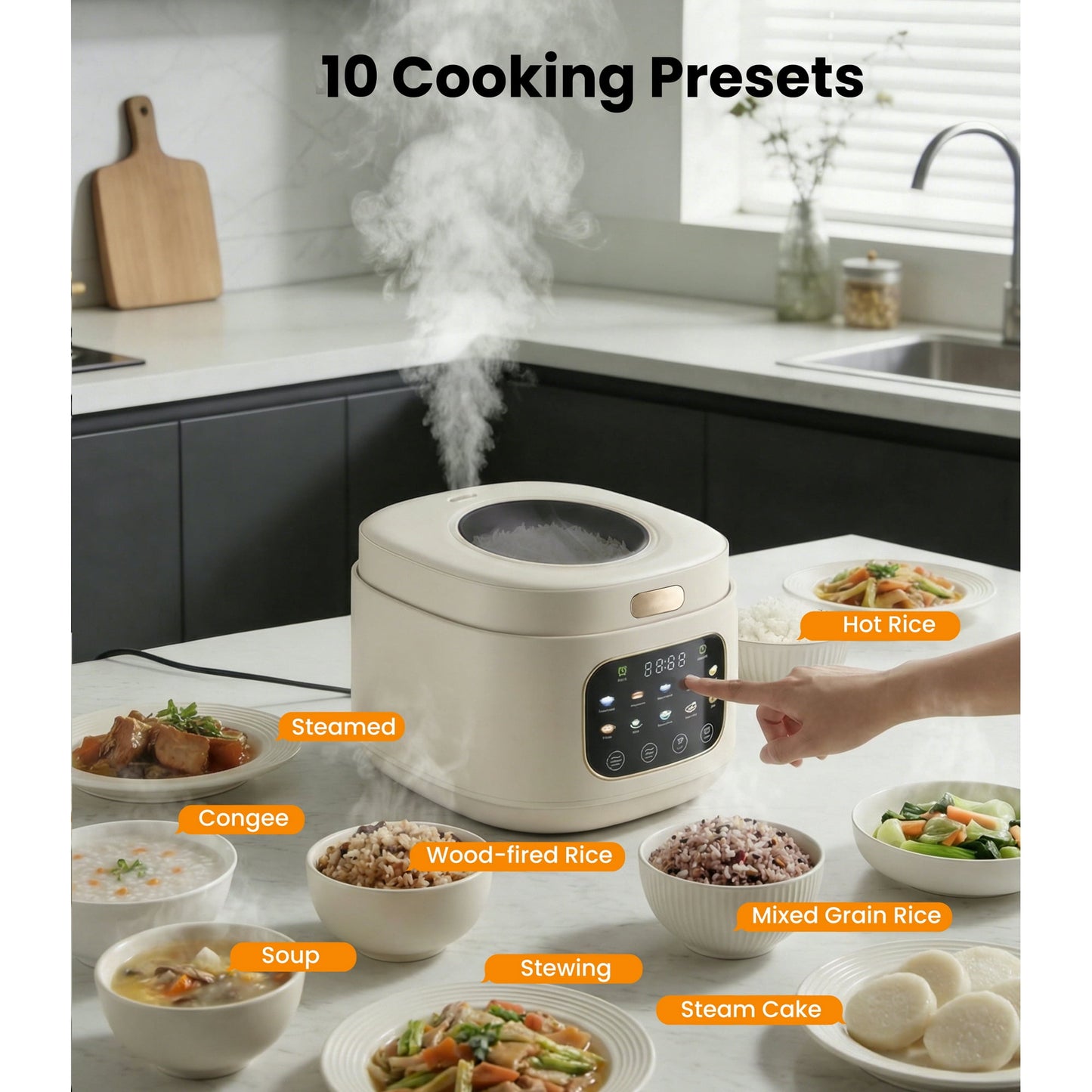 Casualife 12-Cups/4.3QT Rice Cooker with Steamer & Keep Warm, 10-in-1 Multicooker，24-Hour Timer，Non-Stick Inner Pot, White