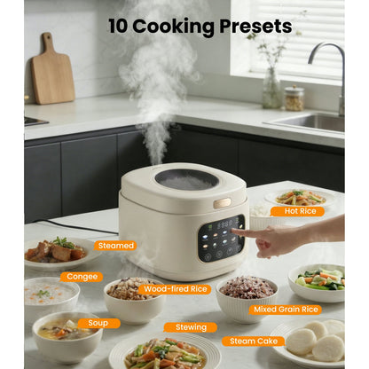 Casualife 12-Cups/4.3QT Rice Cooker with Steamer & Keep Warm, 10-in-1 Multicooker，24-Hour Timer，Non-Stick Inner Pot, White