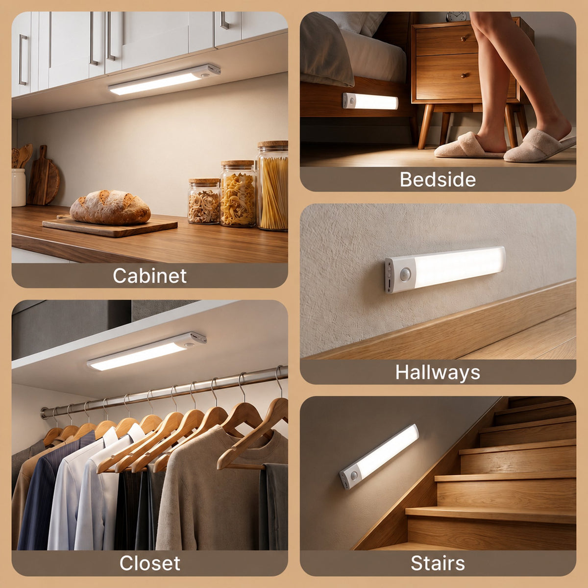 OHHANI 34 LED Under Cabinet Lights, 3 Color Temperature Adjustable, Usb Rechargeable Motion Sensor Lights with Magnetic Strip for Kitchen, Wardrobe, Stairs, 4 Pack