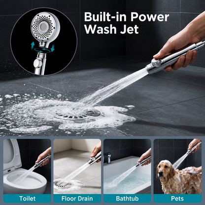 LZSDS 6-Setting High Pressure Handheld Shower Head with Pause Button, Chrome