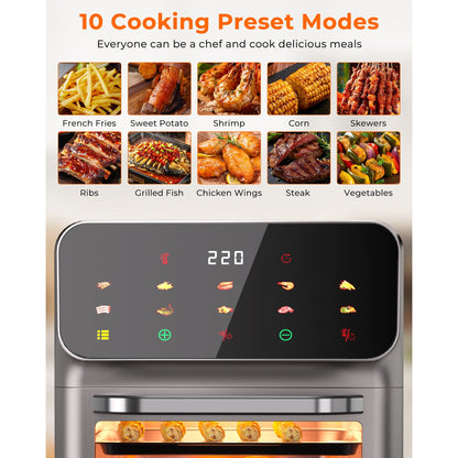 Casualife Air Fryer Oven 12 Qt Max 400F for Cooking, 10 Presets Fry Touch Panel Easy View Window, New BlackCasualife Air Fryer Oven 12 Qt Max 400F for Cooking, 10 Presets Fry Touch Panel Easy View Window, New Black