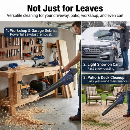 HOTREE Cordless Leaf Blower, 600 CFM, 170 MPH, Stepless Speed Control, 2 x 2.0 Ah Batteries, Lightweight, Suitable for Lawns, Garages, and Patios