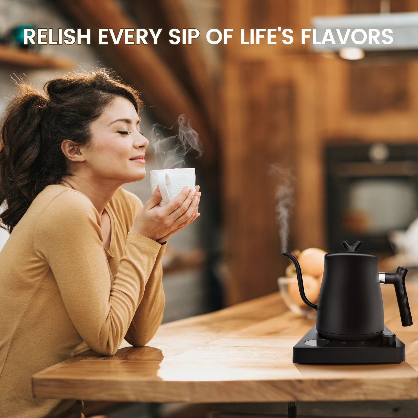 Casualife Gooseneck Electric Kettle, 28Oz Pour Over with Temp Control, 1200W Fast Boil, 36-Hour Timer, Stopwatch, Matte Black