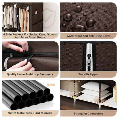 Riousery Portable Closet, 51 Inch Wardrobe Closet for Hanging Clothes 6 Storage Organizer Shelves, Brown